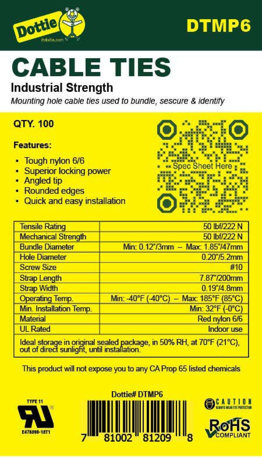 Chemicals & Tapes Dottie | 8'' Air Handling Cable Tie W/ Mounting Hole